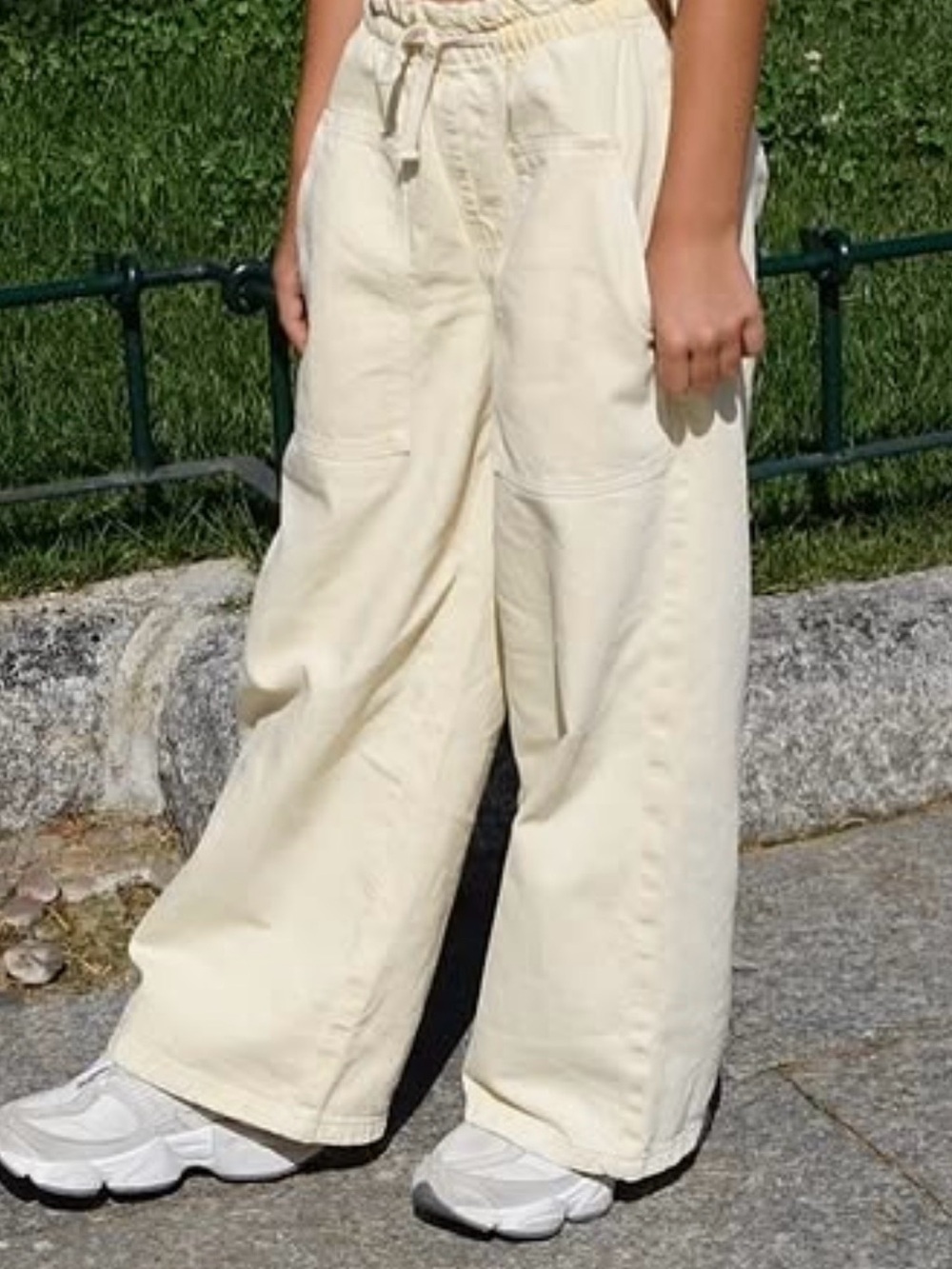 Zara Cream Wide-Leg Drawstring Jeans for Kids